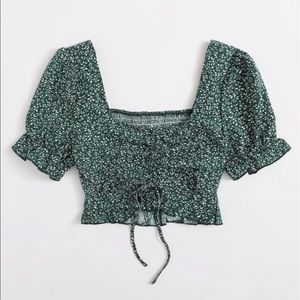 FLORAL DRAWSTRING PUFF SLEVE TOP